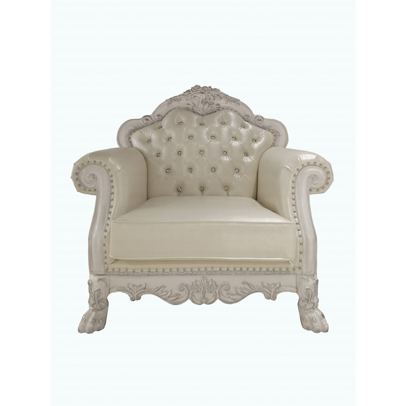 Chaise en cuir synthétique moderne avec finition blanc os et 2 coussins