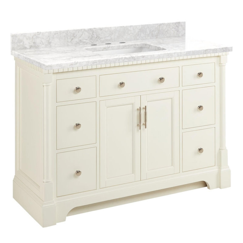Claudia 48" Mahogany Single Basin Vanity Set with Cabinet, Vanity Top, Carrara Marble, White, 8" Widespread