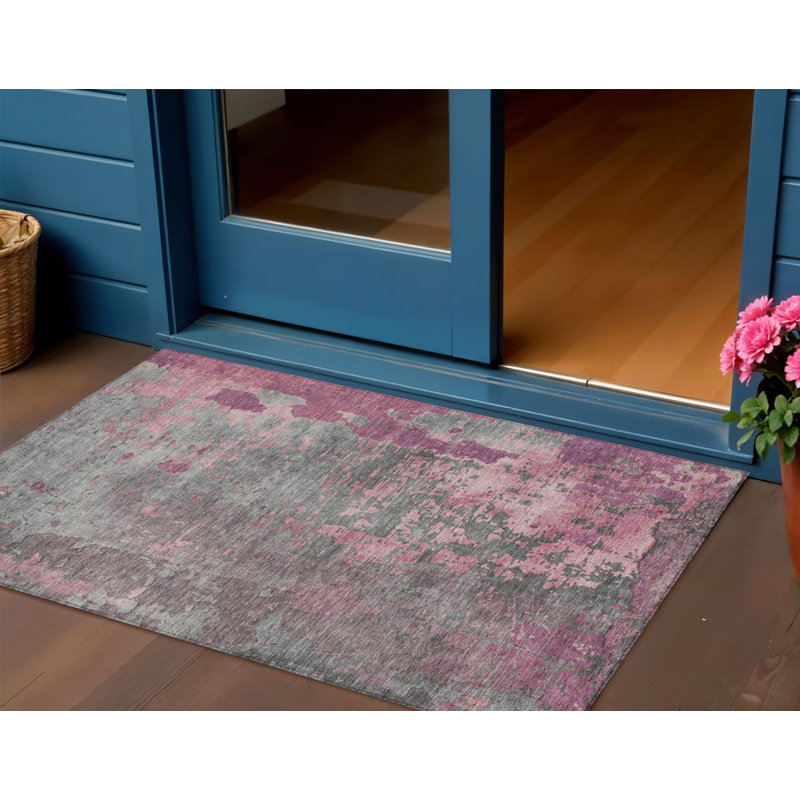 Tapis intérieur lavable abstrait à motif abstrait rosé 3 pi x 5 pi Arpin