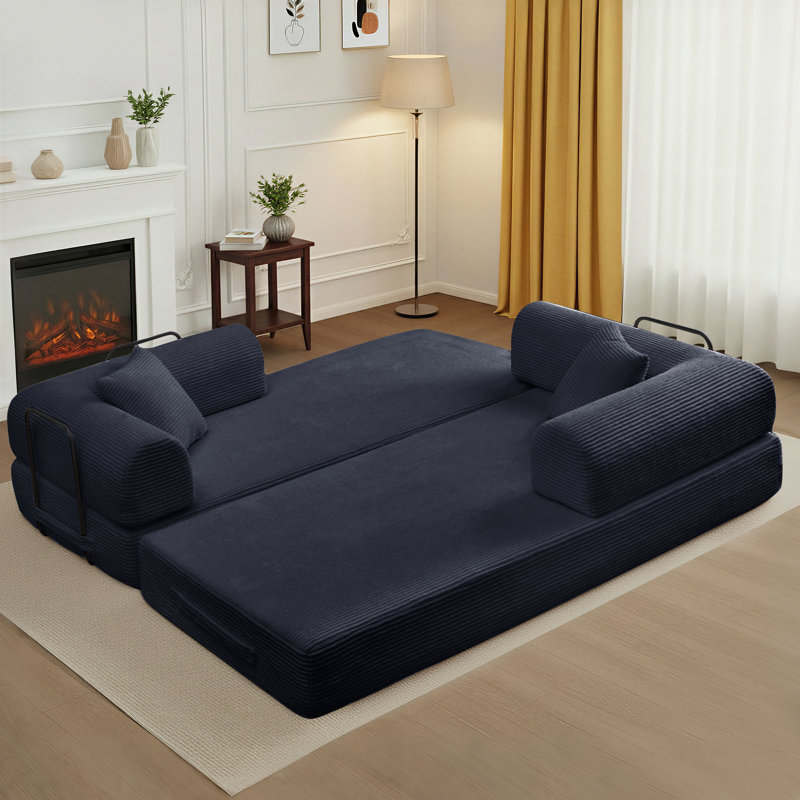 89" Boneless Corduroy Sleeper Sofa Bed, Modular Futon Couch, Compression Foam Sofa with 2 Pillows, No Assembly Required