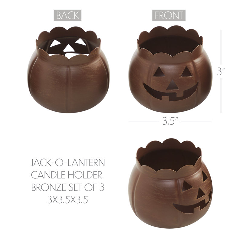 Ensemble de 3 porte-bougies Jack-O-Lantern - 3 x 3,5 x 3,5, Brun