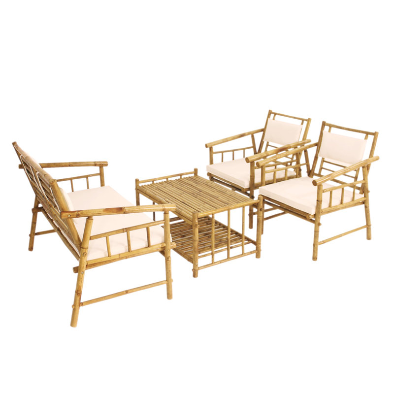Ying Bamboo 4 - Person Patio Conversation Set with Cushions