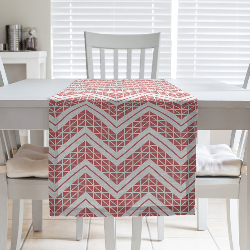 Stephenie Classic Hand Drawn Chevron Table Runner, 16" x 90", Blood Red