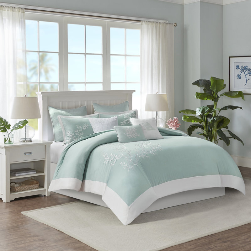 Coastline Cotton Duvet Set, Full/Queen Duvet Cover + 2 Shams, Aqua