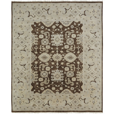 Brun/Ivoire Tapis décoratif en laine noué à la main de style oriental zelida