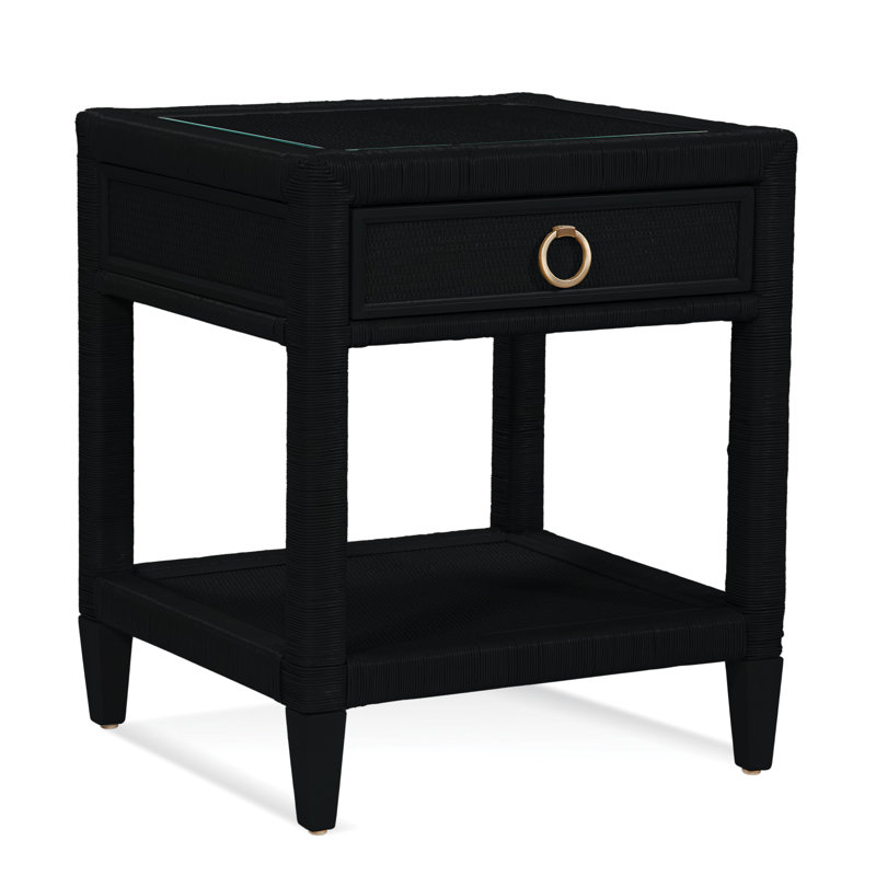 Sabal Bay 1 - Drawer Wicker Nightstand, Black, Satin Brass