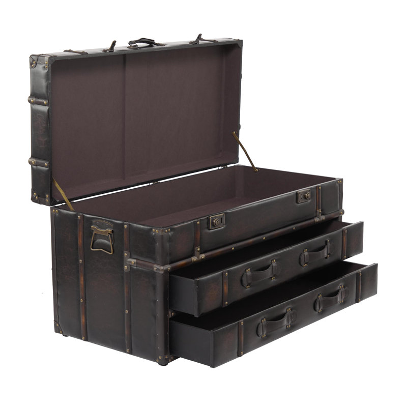 2 Drawer Living Room Coffee Table with Buckle Hinged Top, Brown