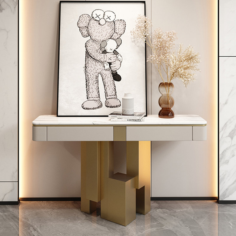 Console moderne de luxe haut de gamme., H 33,4 po x l 70,8 po x P 13,7 po, Doré