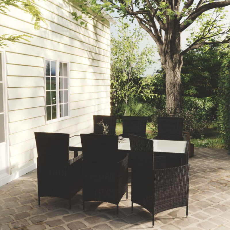 Pando Patio Dining Set with, White,  74.8" L x 35.4" W x 29.5" H, Black