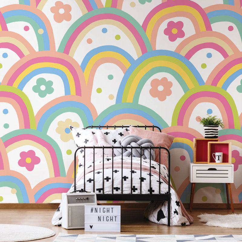 Rainbow Wobble - Wall Mural, 280cm L x 350cm W , Coral Pinks