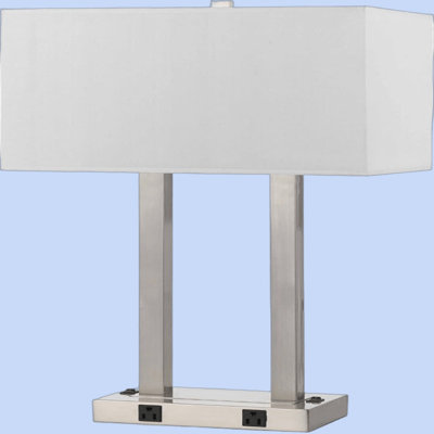 Lampe de bureau en métal brossé avec deux prises et deux sources de lumière l 17 po