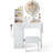 Vanity Makeup Desk With Led Lights And Rotatable Mirror, Vanity Desk With 2 Drawers, 6 Slot Compartments, Foldable Tabletop, Storage Stool, Power Outlets, Hair Dryer Holder, White