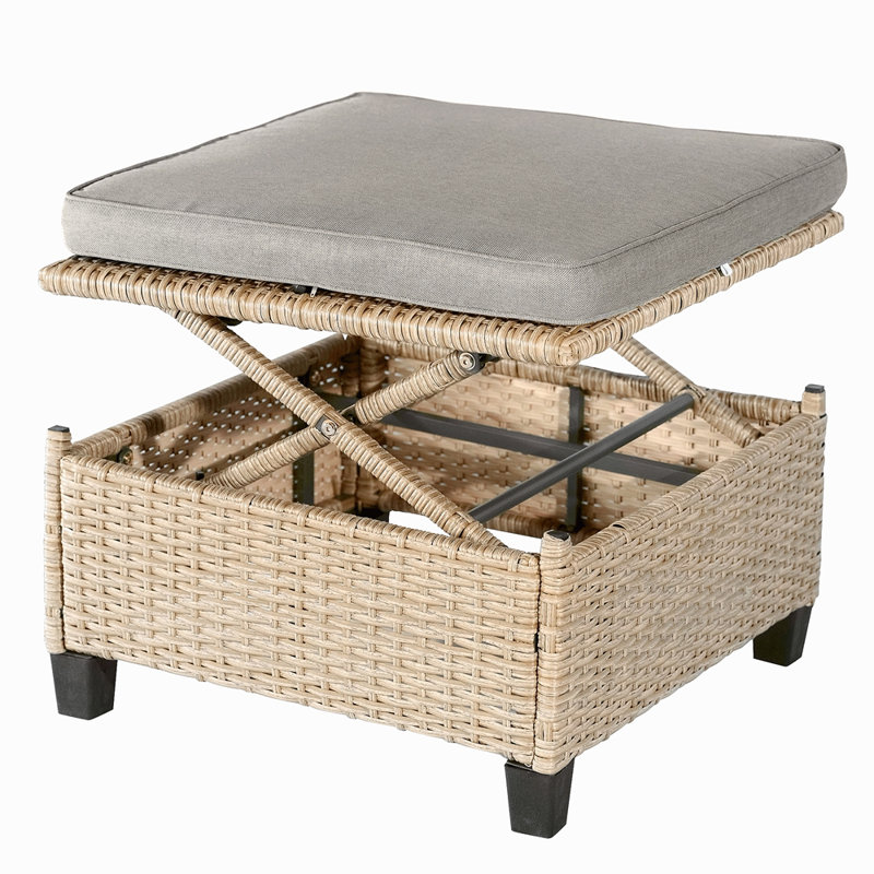 Ensemble 4 pièces de canapé de patio en résine tressée résistant aux rayons UV avec auvent rétractable, coussins et table élévatrice