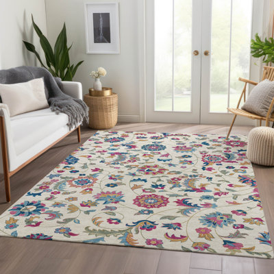 Tapis floral Goulven AMF1006 lavable à la machine de qualité supérieure
