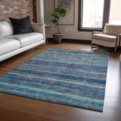 Tapis intérieur / extérieur bleu lavable à la machine 8 pi x 10 pi ACN1639 Claudian