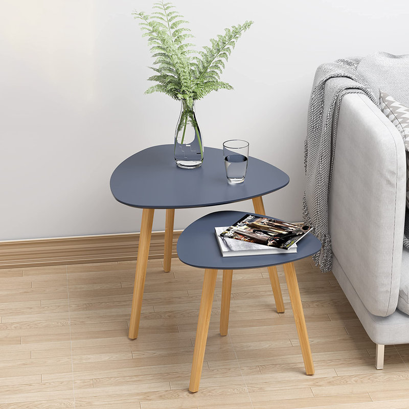 2 Piece Bamboo Nesting Triangle Coffee Table, Grey
