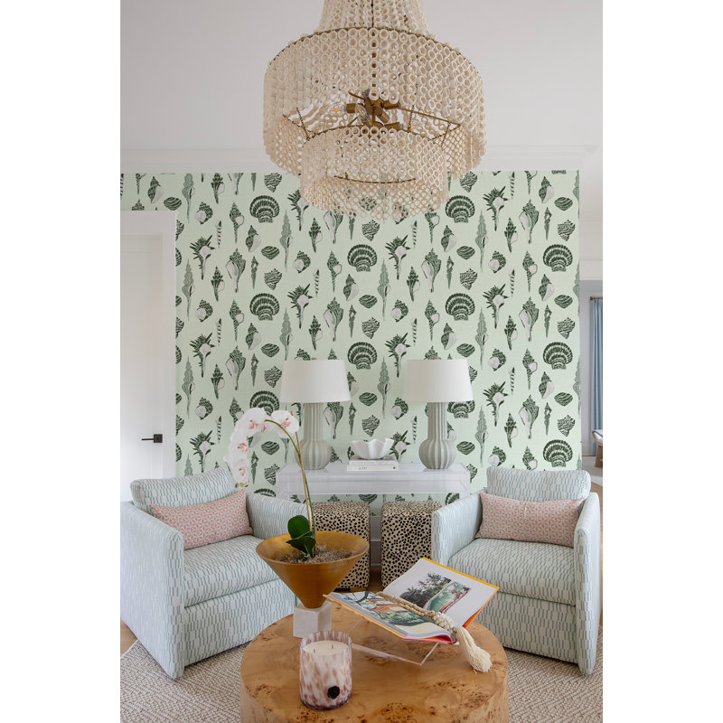 Sullivan’s Island Shells Serene Sky Wallpaper by Megan Molten, Green, Premium Paper