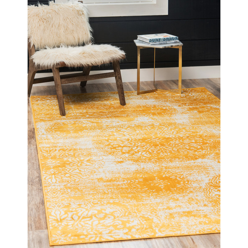Brandt Floral Area Rug, Rectangle 9' x 12'2", Yellow 