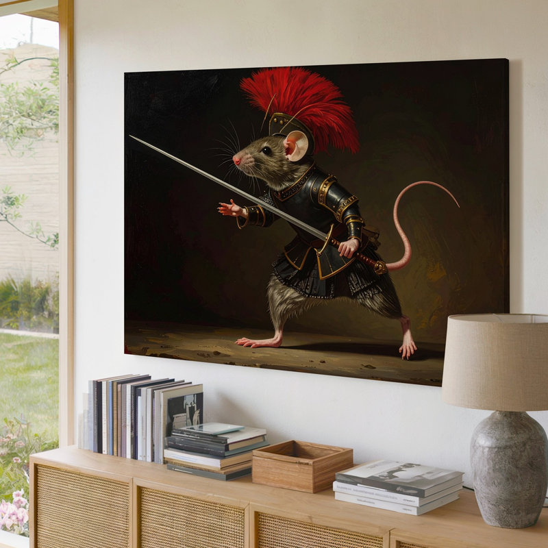 Toile, art mural avec souris mousquetaire, H 9 po x l 12 po