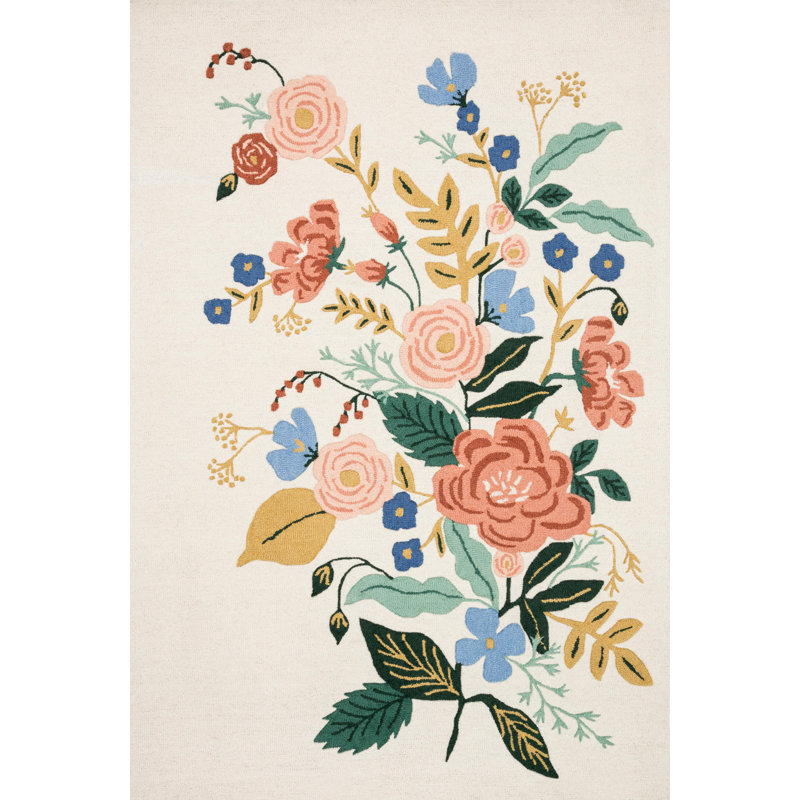 Handmade Ivory and Multi Floral Wool 5' x 7' Rug