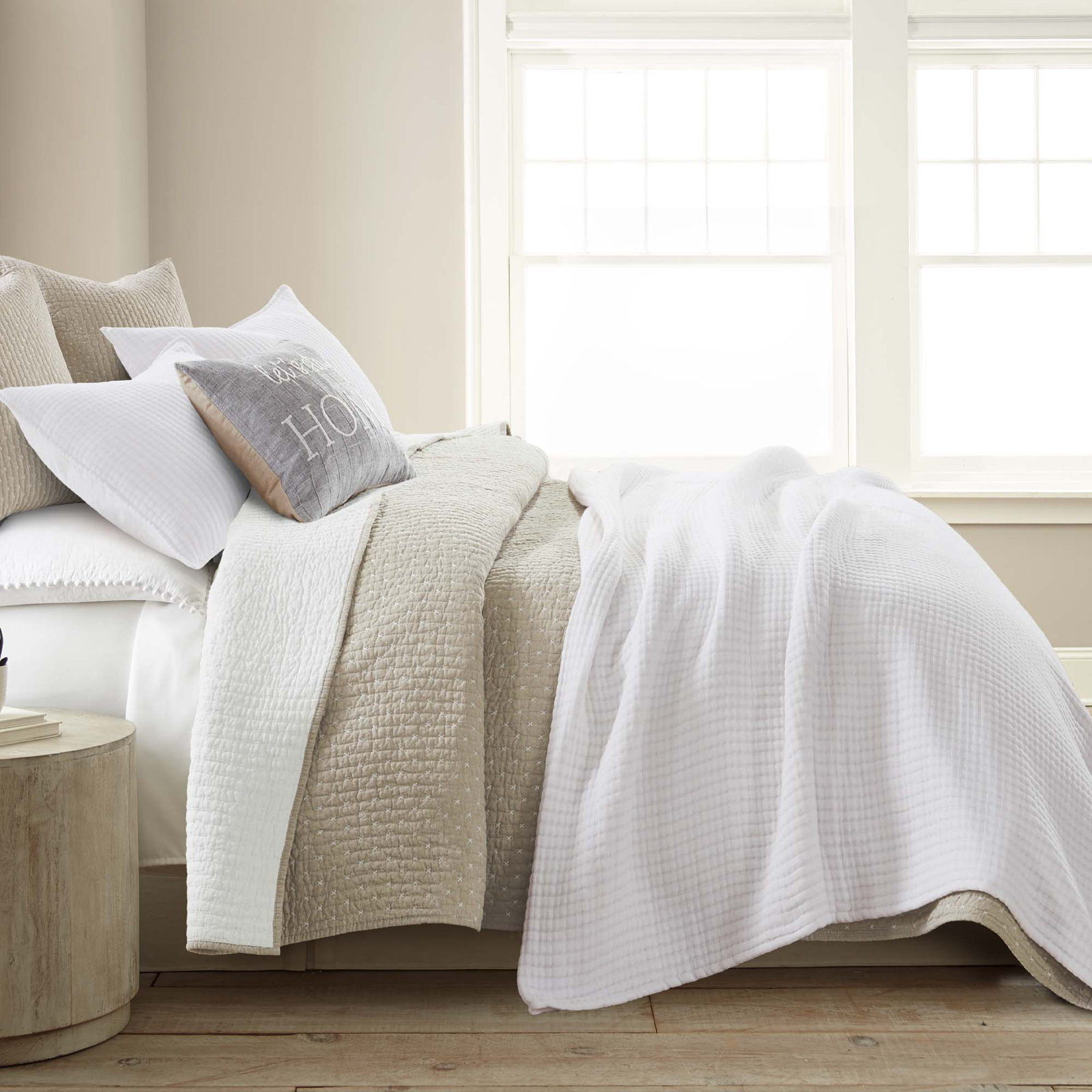 Caden Cotton Gauze Coverlet Set,  Bright White, Twin Coverlet / Bedspread + 1 Standard  Sham