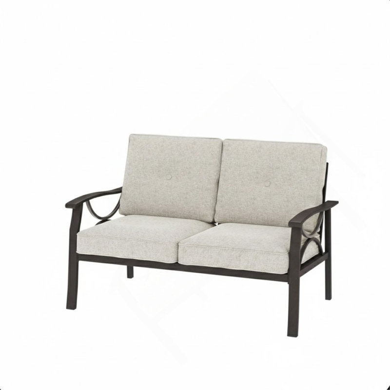 48" All-Weather Metal Loveseat 2 Seats Couch Sofa With Cushions, Beige