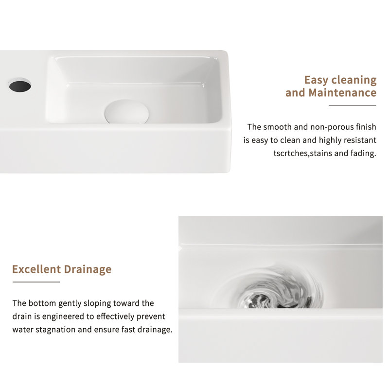 Drennan Wall-Mounted Ceramic Bathroom Sink with Silver Faucet & Drain