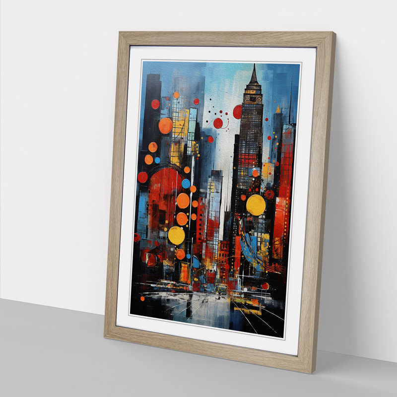 New York Abstract No.2 1 Piece Single Picture Frame Wall Art, 46cm H x 34cm W x 2cm D, Oak