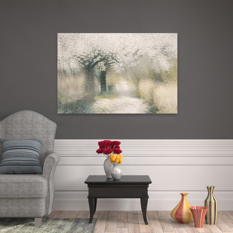 Cerisier en fleurs, H 32 po x l 48 po