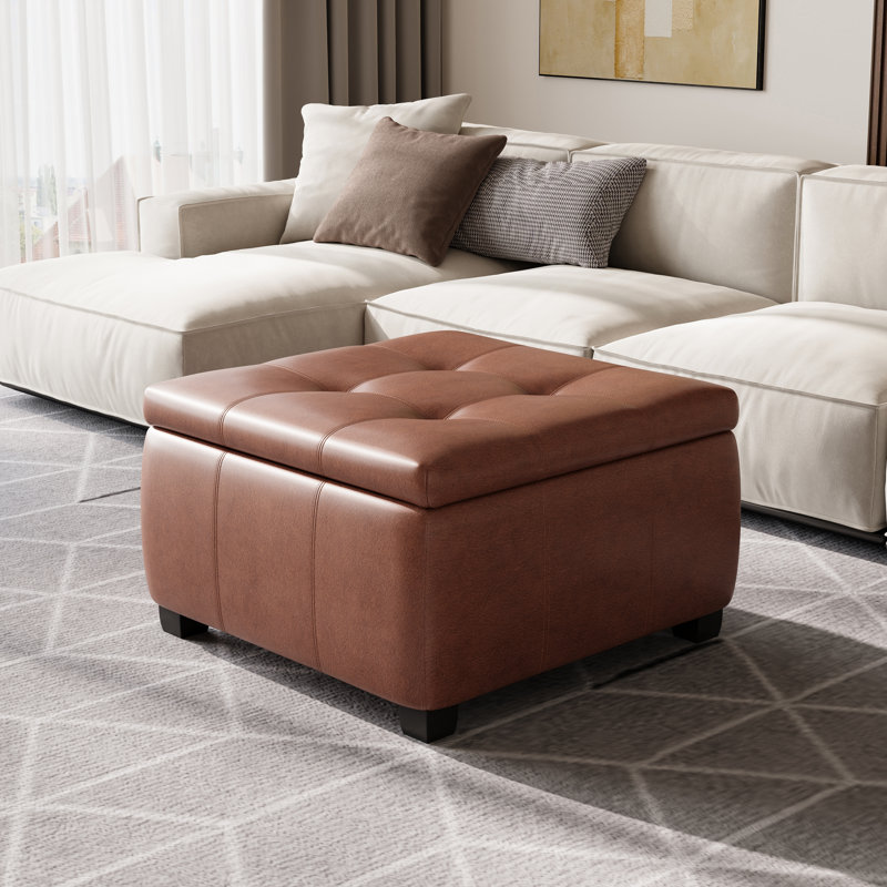 Quentin Faux Leather Ottoman, Brown