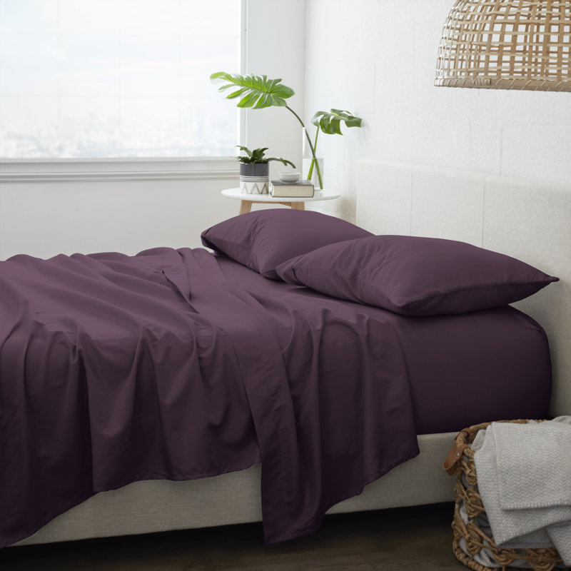Ensemble de draps 4 pièces, Mauve, Ensemble de draps pour très grand lit avec 2 taie