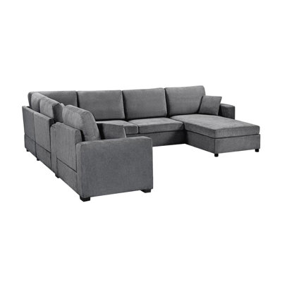 Modular Sectional Sofa with Cup Holders and Storage Drawer