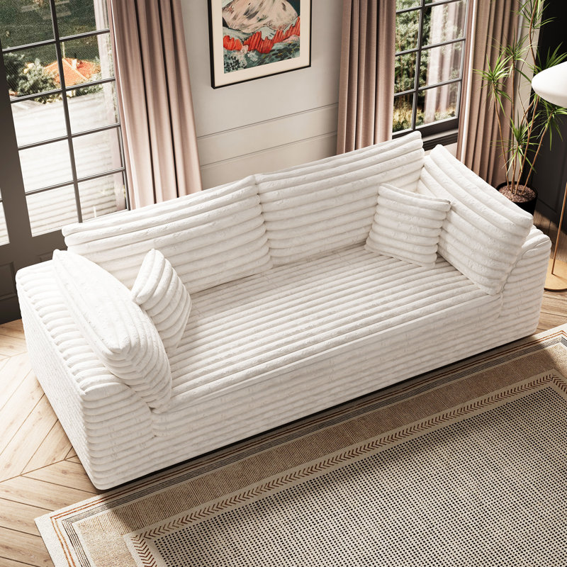 Comfortable Loveseat Sofa  Soft Couch Apartment Sofa, Beige Faux Fur