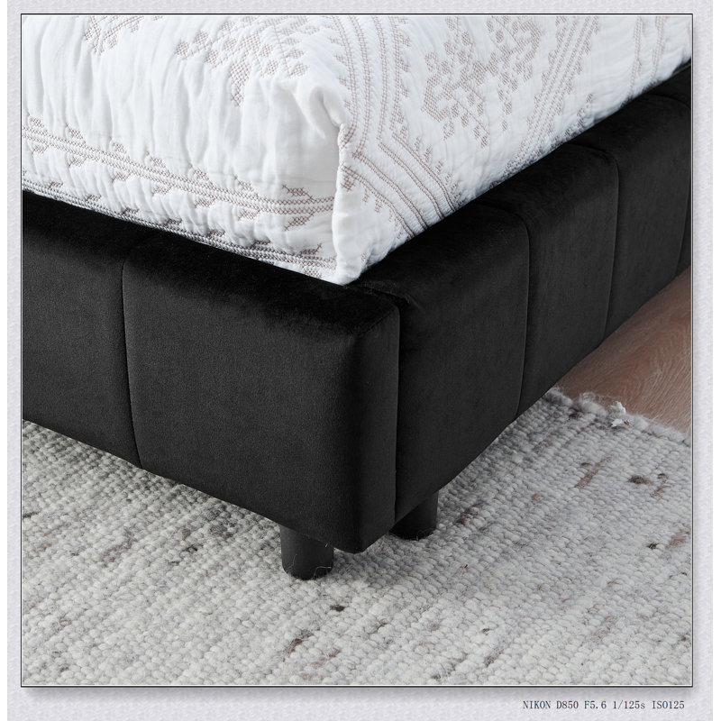 Upholstered Tufted Bed Frame, Sofa Bed Frame With Backrest And Armrests, Black