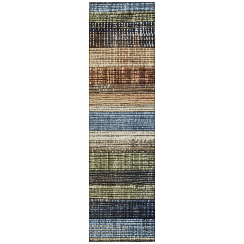 Machine Washable Indoor/Outdoor Xhevrie Blue Rug, Runner 2'3" x 7'6"