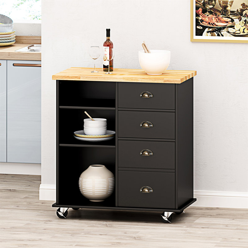 Kitchen Cart With 2 Drawers+1 Door, Black