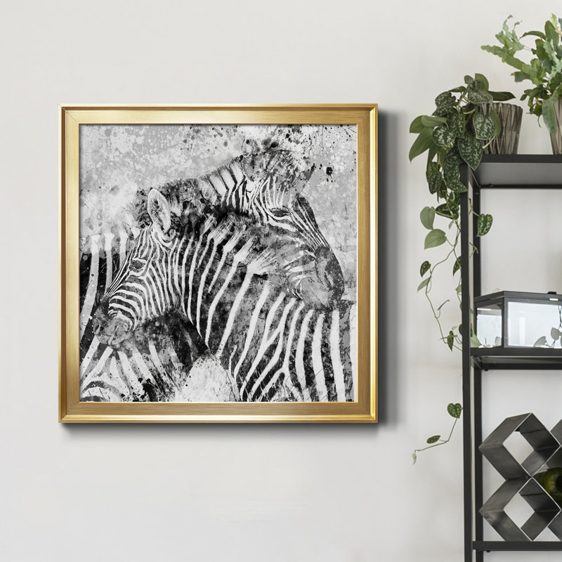 Paire de zèbres - Reproduction d'art graphique sur toile encadrée, H 30,5 po x l 30,5 po x P 1,5 po, Cadre doré