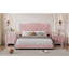 Lit plateforme tapissier rose grand format - Velours moderne avec tête de lit et cadre de rivets