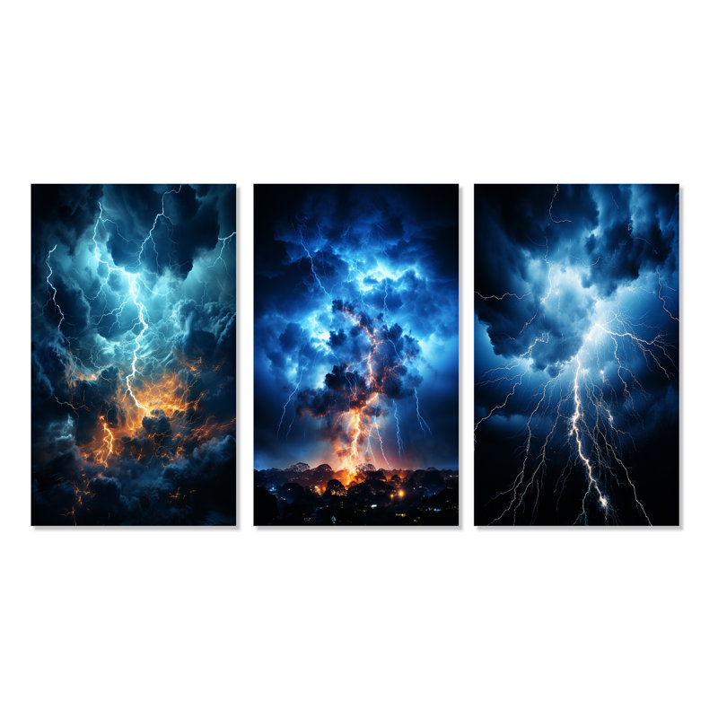 «Lightning Ethereal Lightning», 3 pièces sur toile, Toile tendue, H 20 po x l 36 po