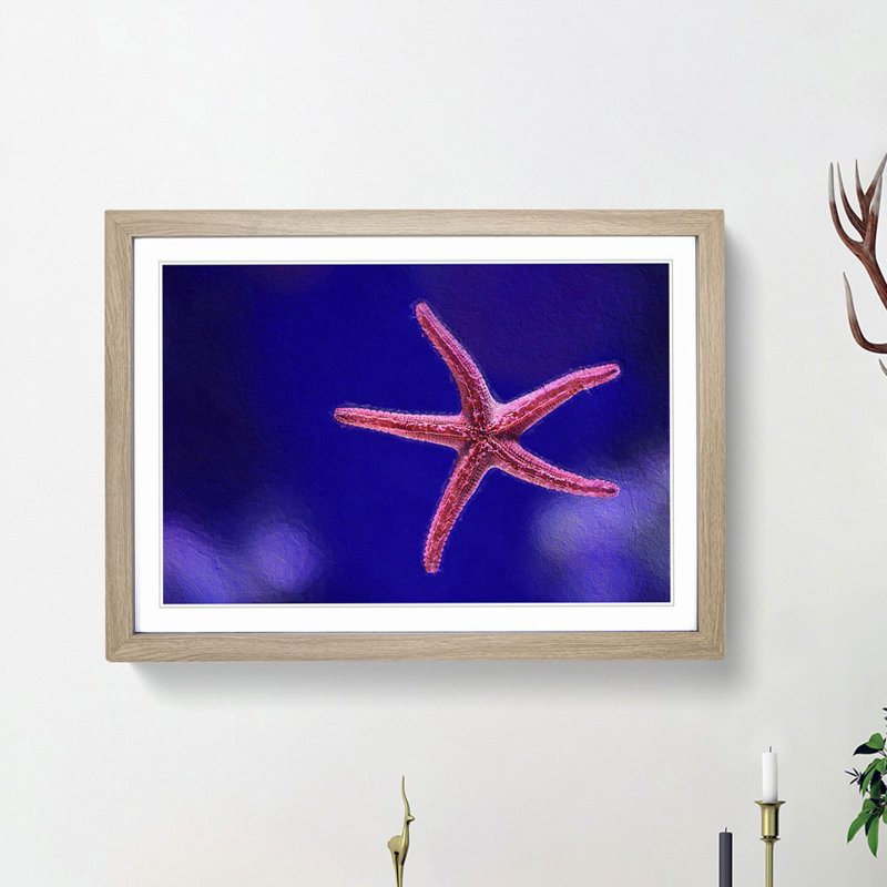 Pink Starfish - Picture Frame Graphic Art Print, 27cm H x 36cm W x 2cm D, Oak Framed