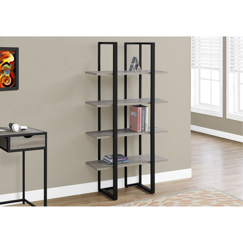 Bibliothèque, bibliothèque, étagère, 4 niveaux, H 60 po, bureau, chambre à coucher, stratifié brun, métal noir, contemporain, moderne