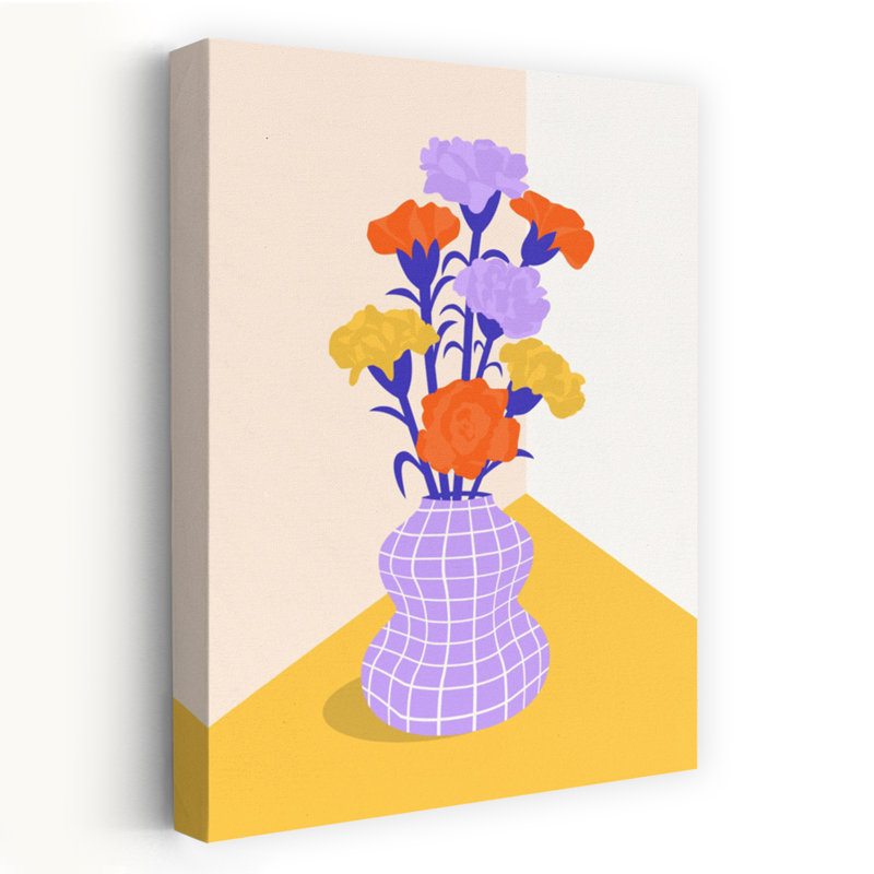 Art contemporain avec art floral, H 12 po x l 8 po