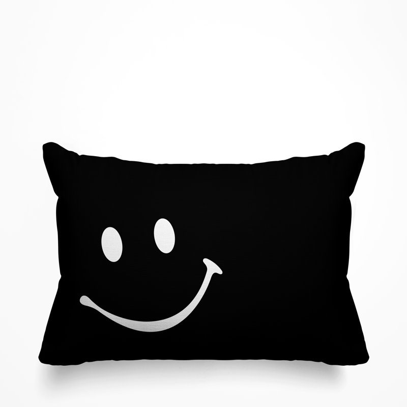 Housse et insert de coussin rectangulaire Sweet Sweet Smiley Face, Noir