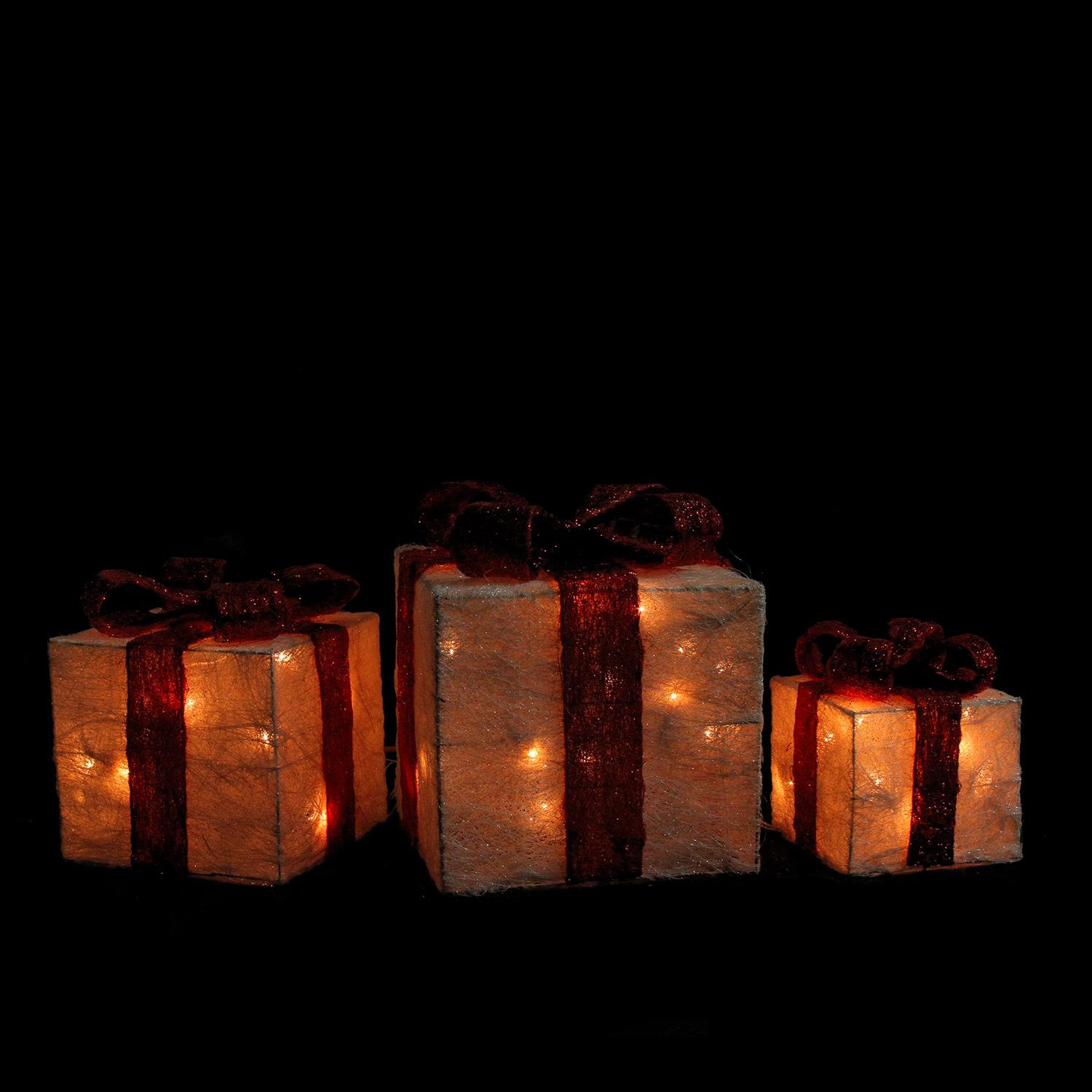 Lighted Christmas Gift Box Set, Off White