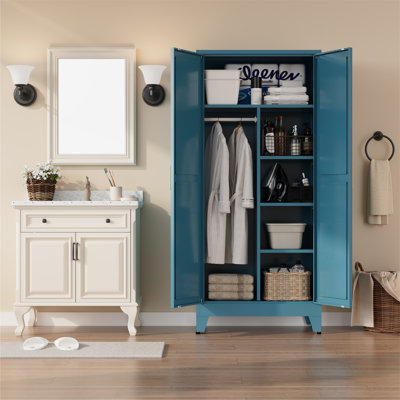 71-inch metal wardrobe, cabinet with hanging rods, featuring 2 doors and multiple shelves, suitable for bedrooms, laundry rooms, and office filing cab by Wrought Studio