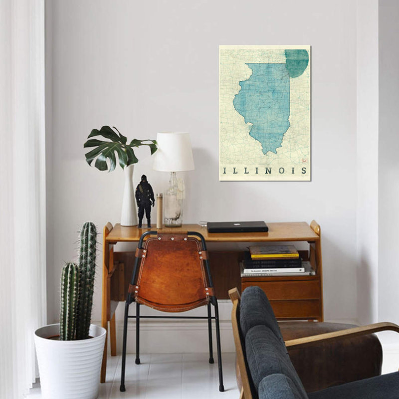 « illinois map », impression sur toile, H 40 po x l 26 po x P 1,5 po, Toile tendue, Pas de tapis