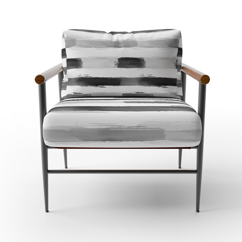 Chaise d'appoint moderne - Fauteuil gris et gris avec lignes Featherlight, Bras ronds bruns