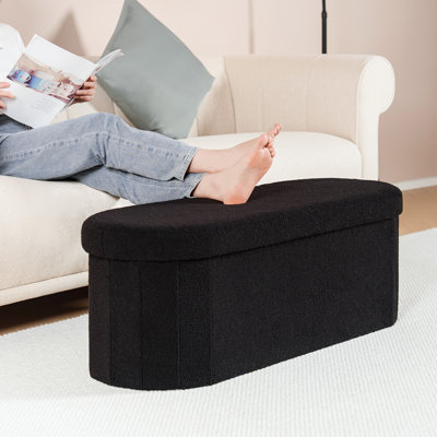 Bazine Upholstered Ottoman Bench Oval with Storage 43"x15"x15"