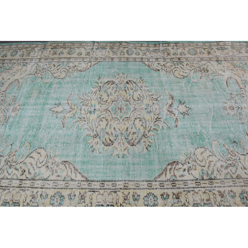 Grand tapis turc anatolien beige rétro idéal pour rehausser l'esthétique du salon