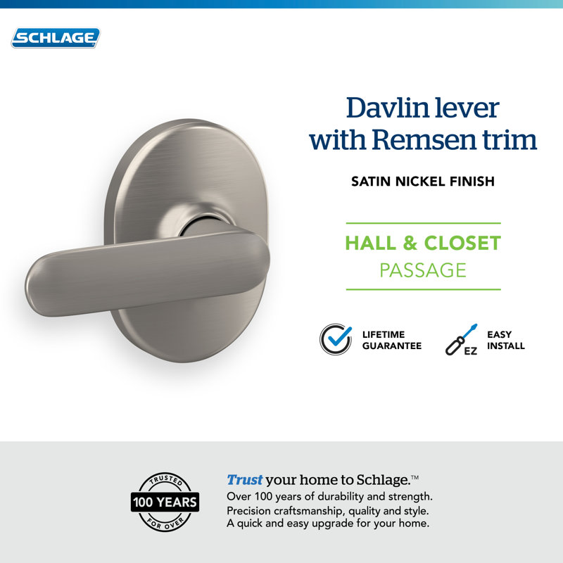 Davlin Lever With Remsen Trim Hall And Closet Lock, Satin Nickel